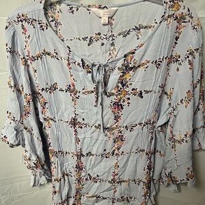 LC Lauren Conrad Light Blue Floral Blouse